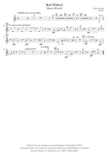 Partition cor 3, 4, 3/4 (en D), Kol Nidrei, Kol Nidrei (Stimme des Gelübdes), Adagio for Cello and Orchestra