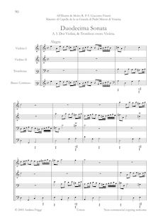 Partition complète, Duodecima Sonata A , Doi Violini, & Trombon overo Violeta