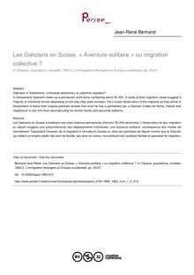Les Galiciens en Suisse. « Aventure solitaire » ou migration collective ? - article ; n°2 ; vol.1, pg 39-47