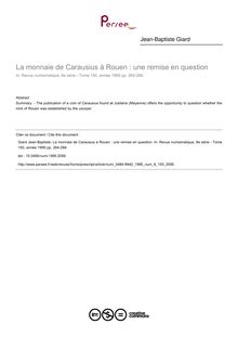 La monnaie de Carausius à Rouen : une remise en question - article ; n°150 ; vol.6, pg 264-266