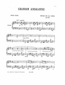 Partition complète, Chanson Andalouse, Op.348, E major, Cinna, Óscar de la
