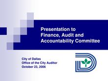 Presentation to Finance, Audit & Accountability Committee
