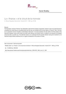 La « finance » et le circuit de la monnaie - article ; n°1 ; vol.8, pg 67-88