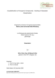Crystallization of inorganic compounds [Elektronische Ressource] : scaling in seawater desalination / von Ali Mousa Al-Atia
