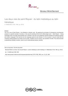 Les deux vies de saint Riquier : du latin médiatique au latin hiératique - article ; n°25 ; vol.12, pg 45-52