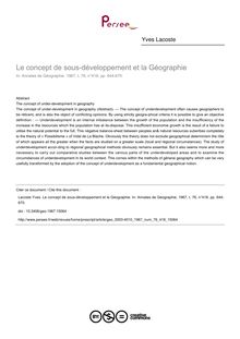 Le concept de sous-développement et la Géographie - article ; n°418 ; vol.76, pg 644-670