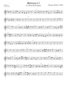 Partition ténor viole de gambe 2, octave aigu clef, First Booke of ballet to Five Voyces par Thomas Morley