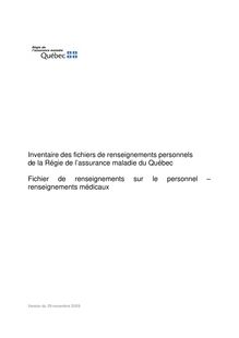 Inventaire des fichiers de renseignements personnels de la Régie de l  assurance maladie du Québec