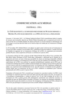 Affaire Platini : suspension confirmée par le Tribunal Arbitral du Sport