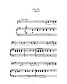 Partition complète (A Major: haut voix et piano), Le sais-tu