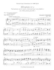 Partition Livre 1: Élévation (No 3) Variations sur le noël «Entends ma voix fidèle» ou «Une jeune pucelle», Livre de Noëls