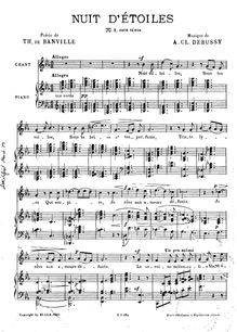 Partition pour Ténor et Piano, Nuit d’étoiles, Starry Night, Debussy, Claude par Claude Debussy