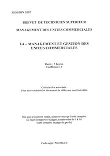 Management et gestion des unités commerciales 2007 BTS Management des unités commerciales
