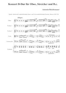 Partition complète, hautbois Concerto en B flat major, B flat, Reichenauer, Antonín
