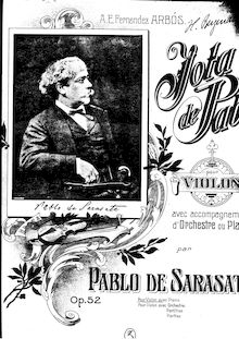 Partition violon et partition de piano, Jota de Pablo, Op.52, Sarasate, Pablo de