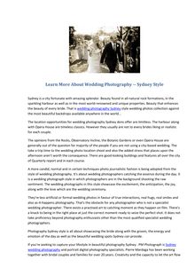 Learn More About Wedding Photography - Sydney Style