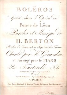 Partition complète, Ponce de Lëon, Bolëros, Berton, Henri-Montan