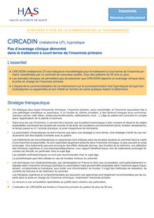 CIRCADIN (mélatonine LP), hypnotique - Synthèse d avis CIRCADIN - CT-5644