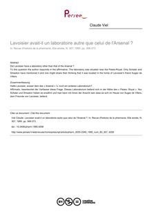 Lavoisier avait-il un laboratoire autre que celui de l Arsenal ? - article ; n°307 ; vol.83, pg 369-373