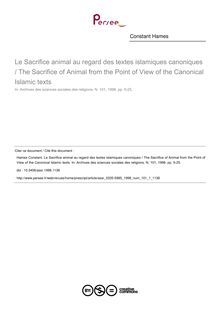 Le Sacrifice animal au regard des textes islamiques canoniques / The Sacrifice of Animal from the Point of View of the Canonical Islamic texts - article ; n°1 ; vol.101, pg 5-25