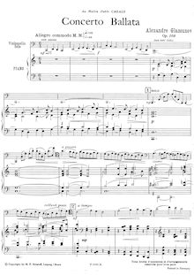 Partition de piano et partition de violoncelle, Concerto Ballata, Op.108