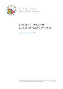 Leviers à l innovation dans le secteur du bâtiment. Rapport final - septembre 2011. : Rapport_final