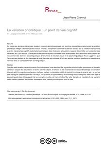 La variation phonétique : un point de vue cognitif - article ; n°1 ; vol.70, pg 5-33