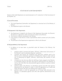 Statute of the Internal Audit Department