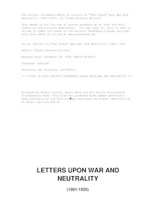 Letters to "The Times" upon War and Neutrality (1881-1920)