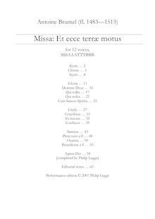 Partition complète, Missa: Et ecce terræ motus, Brumel, Antoine