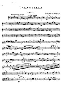 Partition clarinette , partie, Tarantelle, Op.6, Saint-Saëns, Camille