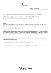 Au sujet de l almanach de la pharmacie Brunot : publicité pharmaceutique en Limousin au début du XXe siècle - article ; n°335 ; vol.90, pg 451-460