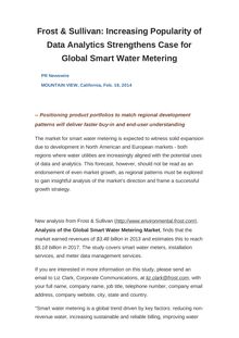 Frost & Sullivan: Increasing Popularity of Data Analytics Strengthens Case for Global Smart Water Metering