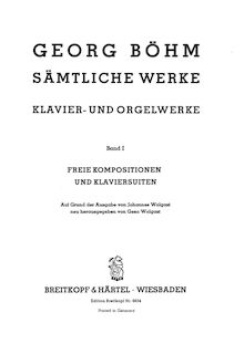 Partition Volume 1, Complete travaux pour orgue et clavecin, Böhm, Georg