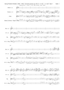 Partition complète, Concerto Grosso en D major, HWV 317, HWV 317 ; Op.3 No.6