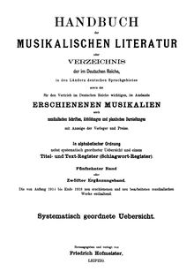Partition Systematic Listing, Handbuch der musikalischen Litteratur par Carl Friedrich Whistling
