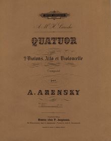 Partition couverture couleur, corde quatuor No.1, G major, Arensky, Anton