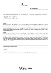 Le père du bienheureux : Bonatacca Tacche, conseiller siennois et podestat impérial - article ; n°34 ; vol.17, pg 39-52