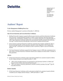 2009 Bullfrog Green Power Audit Report