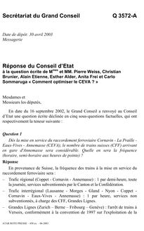 Q 3572A - Réponse du Conseil d Etat à la question écrite «Comment  optimiser le CEVA ?»