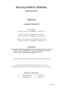 Bac 2017 LIBAN LV2 Anglais