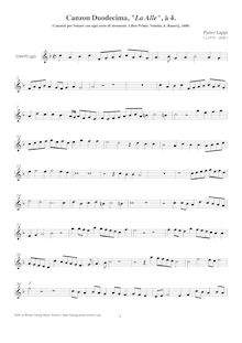 Partition Canto, Canzon Duodecima  La Alle  a 4, Lappi, Pietro par Pietro Lappi