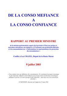De la conso méfiance à la conso confiance - Rapport de la mission parlementaire sur l information, la représentation et la protection du consommateur