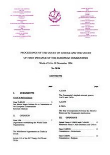 PROCEEDINGS OF THE COURT OF JUSTICE AND THE COURT OF FIRST INSTANCE OF THE EUROPEAN COMMUNITIES. Week of 14 to 18 November 1994 No 30/94