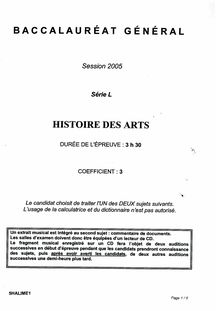 Histoire des arts 2005 Littéraire Baccalauréat général
