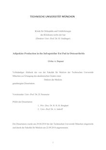 Adipokine production in the infrapatellar fat pad in osteoarthritis [Elektronische Ressource] / Ulrike A. Dapunt