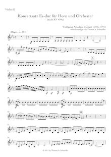 Partition violons II, cor Concerto, Konzertsatz, E major, Mozart, Wolfgang Amadeus