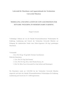 Modelling and simulation of cow locomotion for dynamic weighing in modern dairy farming [Elektronische Ressource] / Dragan Cveticanin
