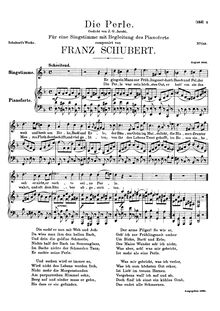 Partition voix + partition de piano, Die Perle, D.466, The Pearl