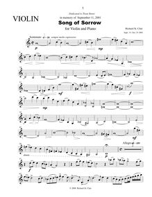 Partition violon, Song of Sorrow pour violon et Piano, St. Clair, Richard